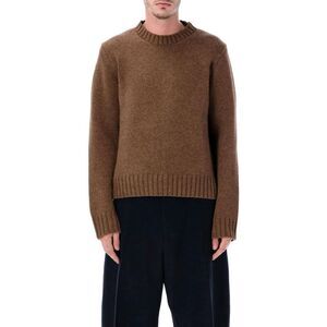 STUDIO NICHOLSON Crew Neck Ribbed Knit Sweater Men CARAMEL Sweaters & Cardigans